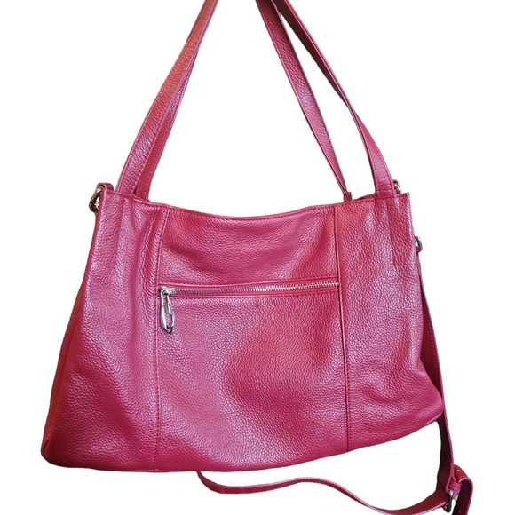 NWOT HESHE GORGEOUS RED PEBBLED LEATHER LARGE SHOULDER/CROSSBODY BAG - Picture 2 of 7
